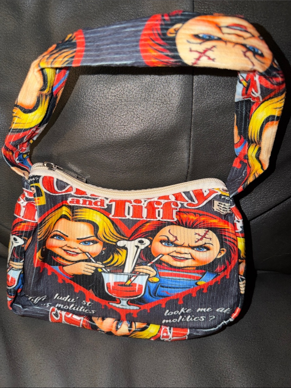 Horror chucky Tiffany doll Black Graphic Shoulder Bag with Red & Yellow Accents